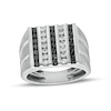 Thumbnail Image 1 of Previously Owned - 1 CT. T.W. Black and White Diamond Multi-Row Double Groove Shank Ring in 10K White Gold