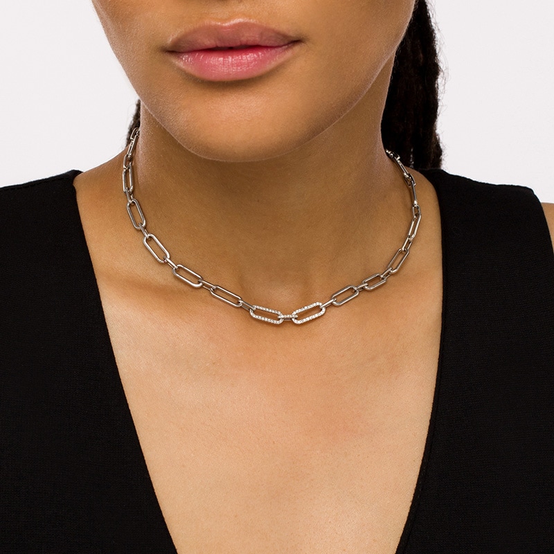 Main Image 2 of Previously Owned - The Kindred Links from Vera Wang Love Collection 1/4 CT. T.W. Diamond Necklace in Sterling Silver