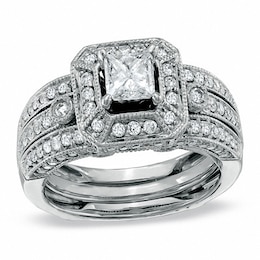 Previously Owned - 1-5/8 CT. T.W. Diamond Frame Multi-Row Ring in 14K White Gold