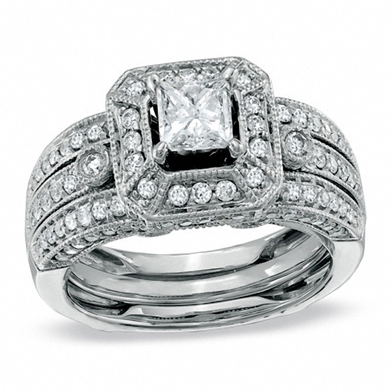 Main Image 1 of Previously Owned - 1-5/8 CT. T.W. Diamond Frame Multi-Row Ring in 14K White Gold