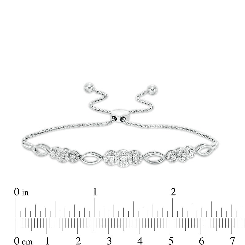 Main Image 3 of Previously Owned - 3/8 CT. T.W. Composite Diamond Three Stone and Marquise Bolo Bracelet in 10K White Gold - 10.9"