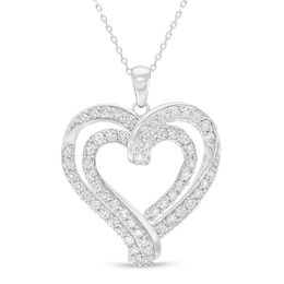 Previously Owned - 2 CT. T.W. Diamond Double Row Ribbon Heart Pendant in 10K White Gold