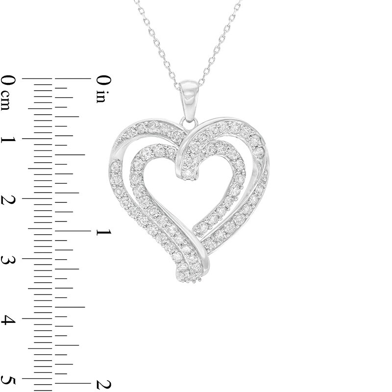 Main Image 3 of Previously Owned - 2 CT. T.W. Diamond Double Row Ribbon Heart Pendant in 10K White Gold