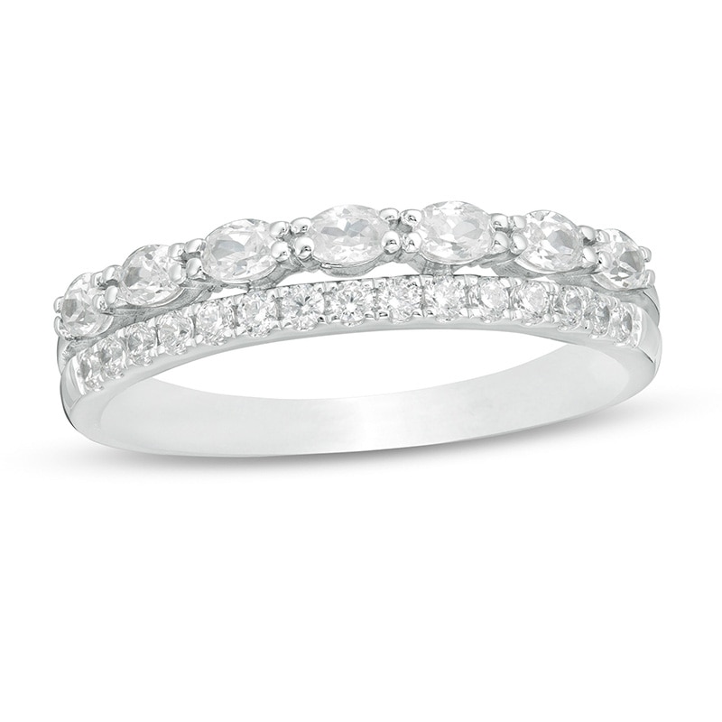 Main Image 1 of Previously Owned - 1/2 CT. T.W. Oval and Round Diamond Double Row Band in 14K White Gold