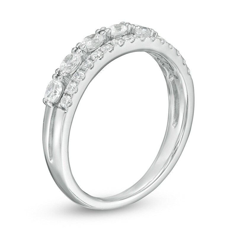 Main Image 3 of Previously Owned - 1/2 CT. T.W. Oval and Round Diamond Double Row Band in 14K White Gold