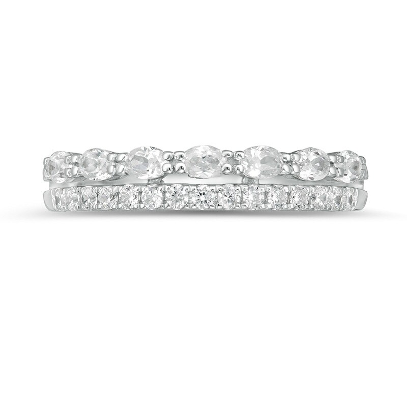 Main Image 4 of Previously Owned - 1/2 CT. T.W. Oval and Round Diamond Double Row Band in 14K White Gold