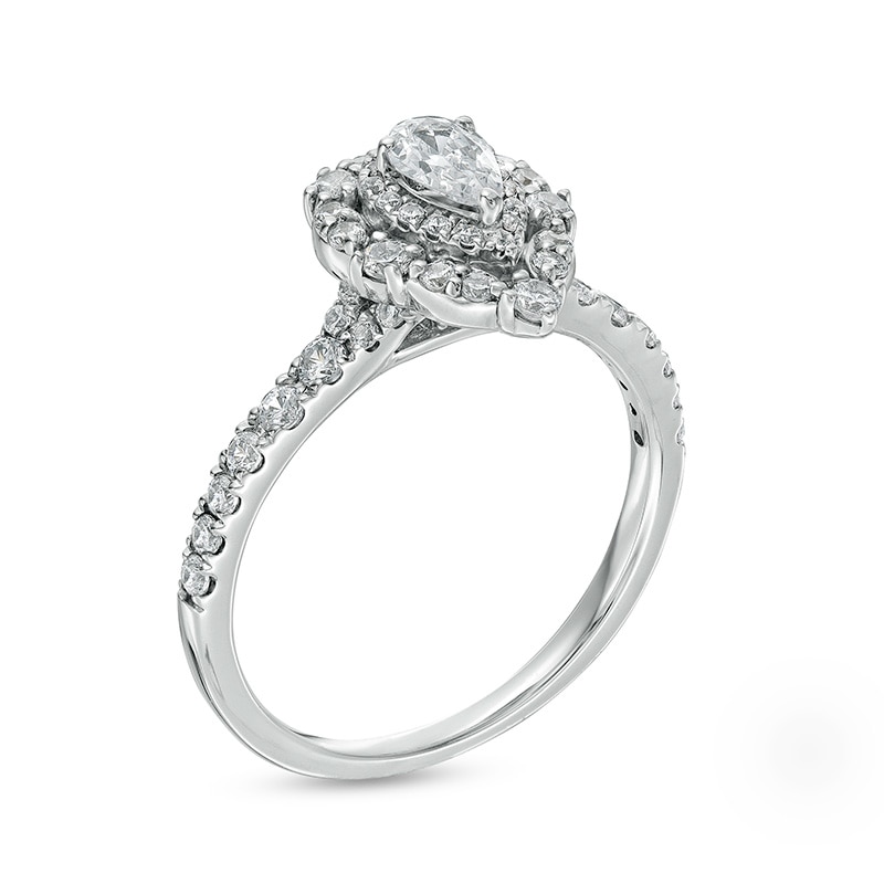 Previously Owned - 3/4 CT. T.W. Pear-Shaped Diamond Double Frame Engagement Ring in 14K White Gold