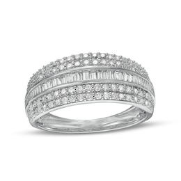 Previously Owned - 1/2 CT. T.W. Baguette and Round Diamond Multi-Row Anniversary Band in 10K White Gold