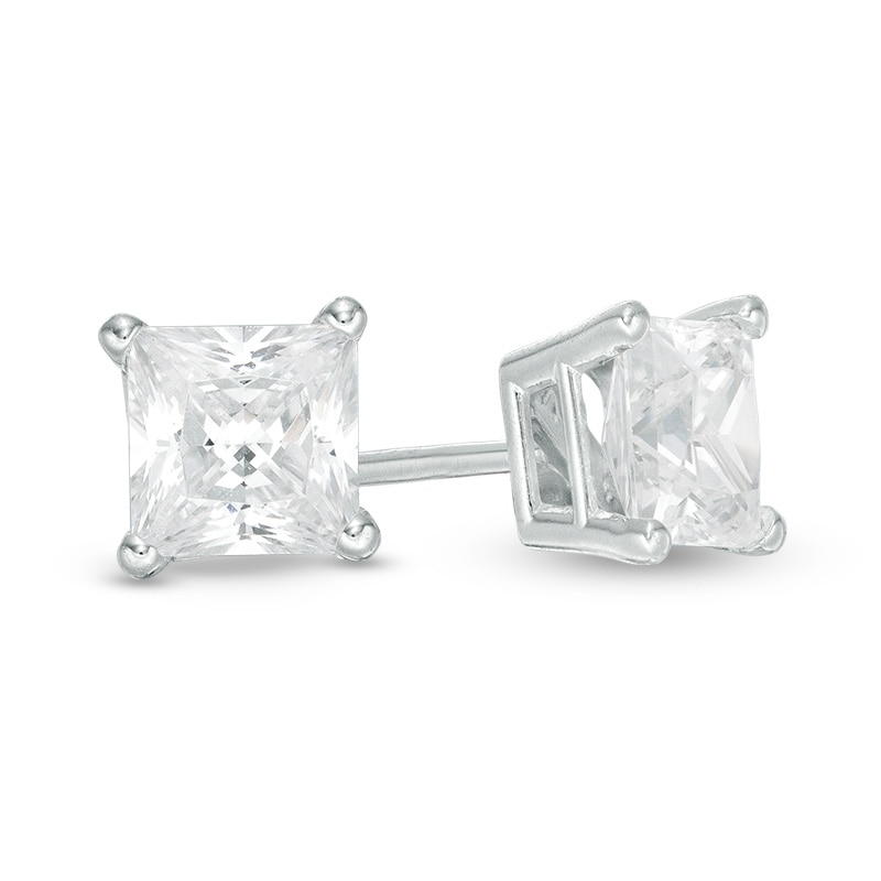 Main Image 1 of Previously Owned - 1 CT. T.W. Princess-Cut Diamond Solitaire Stud Earrings in 14K White Gold