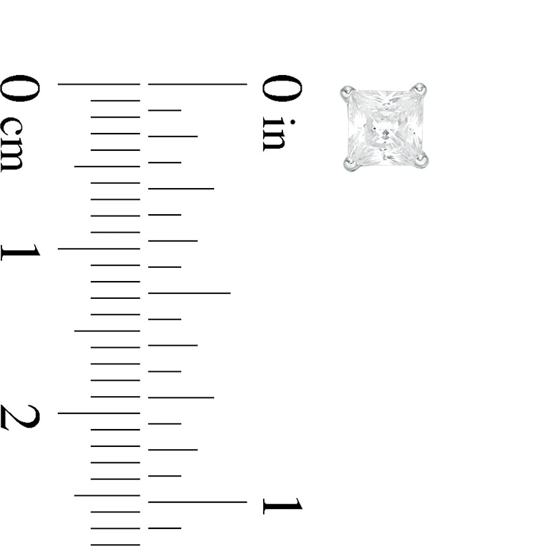 Main Image 2 of Previously Owned - 1 CT. T.W. Princess-Cut Diamond Solitaire Stud Earrings in 14K White Gold