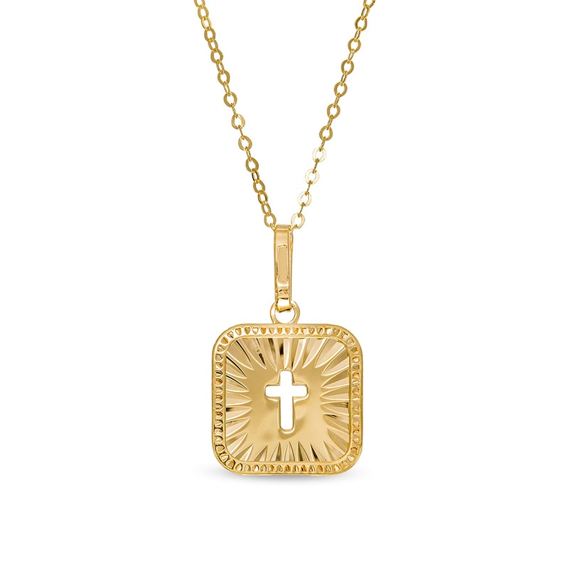 Main Image 1 of Previously Owned - Cut-Out Cross Diamond-Cut Sunburst Square Medallion Pendant in 10K Gold
