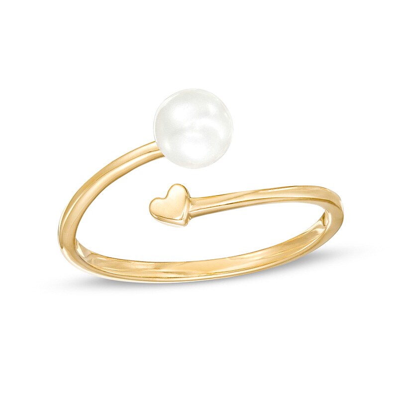 Main Image 1 of Previously Owned-5.5mm Freshwater Cultured Pearl and Polished Heart Open Wrap Ring in 10K Gold