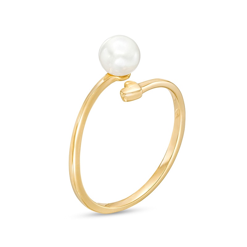 Main Image 3 of Previously Owned-5.5mm Freshwater Cultured Pearl and Polished Heart Open Wrap Ring in 10K Gold