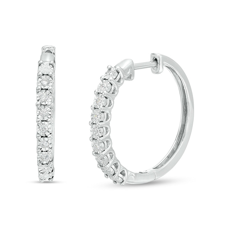 Previously Owned - 1/10 CT. T.W. Diamond Hoop Earrings in Sterling Silver