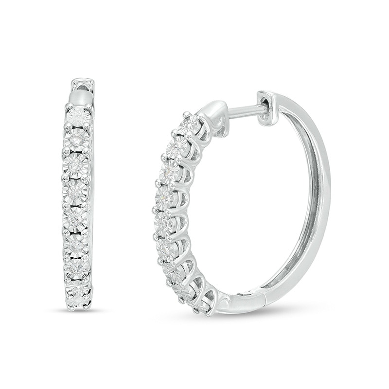 Main Image 1 of Previously Owned - 1/10 CT. T.W. Diamond Hoop Earrings in Sterling Silver