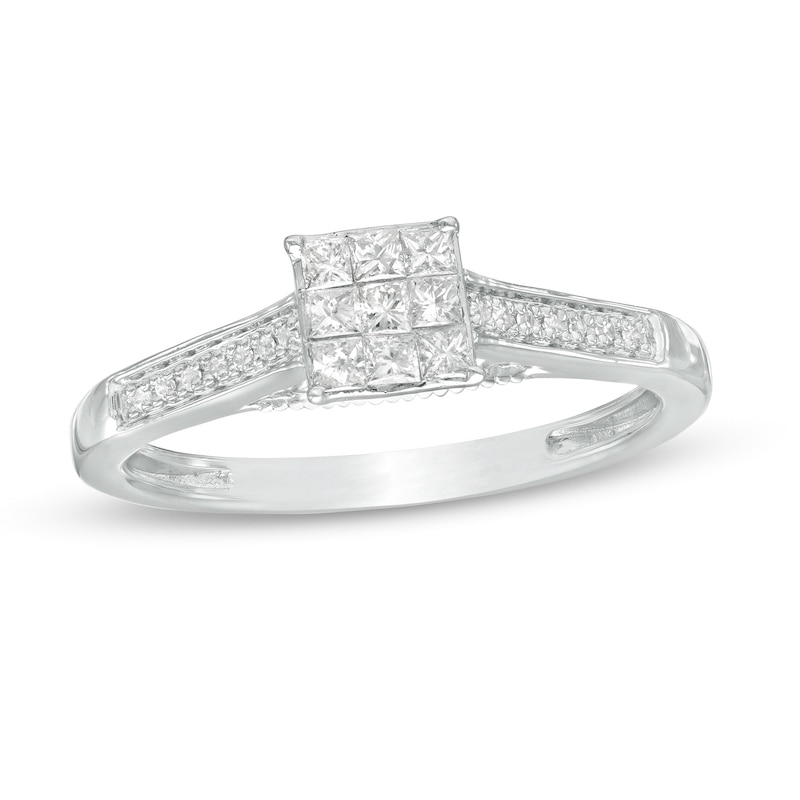 Main Image 1 of Previously Owned - 1/4 CT. T.W. Princess-Cut Multi-Diamond Promise Ring in 10K White Gold