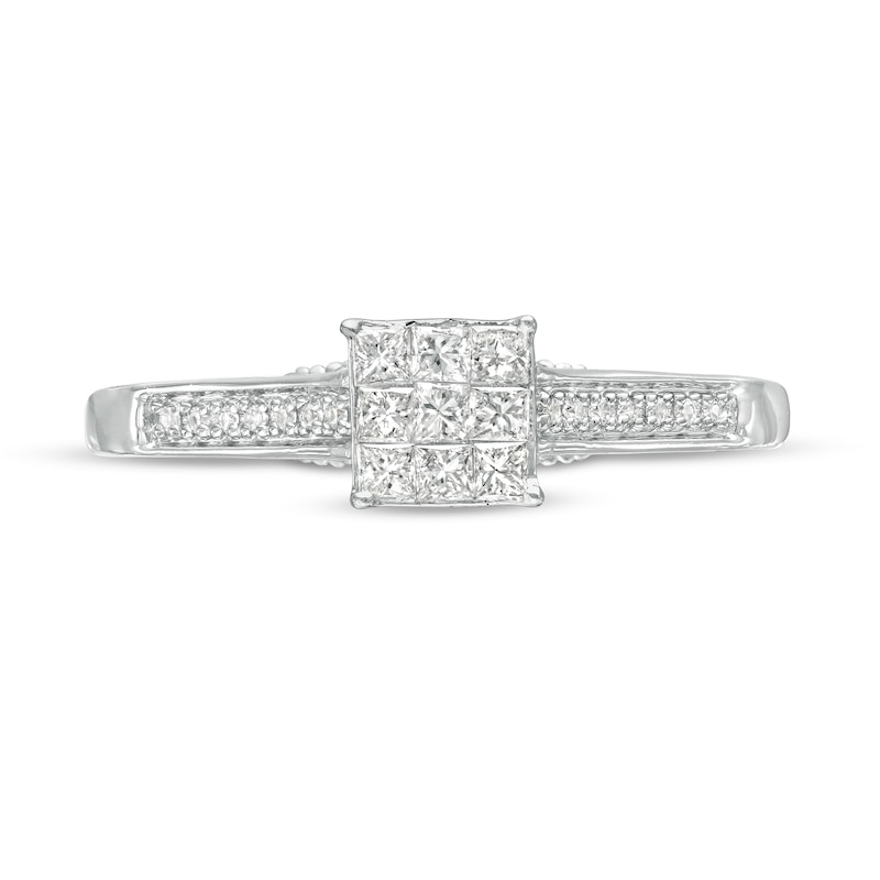Main Image 4 of Previously Owned - 1/4 CT. T.W. Princess-Cut Multi-Diamond Promise Ring in 10K White Gold