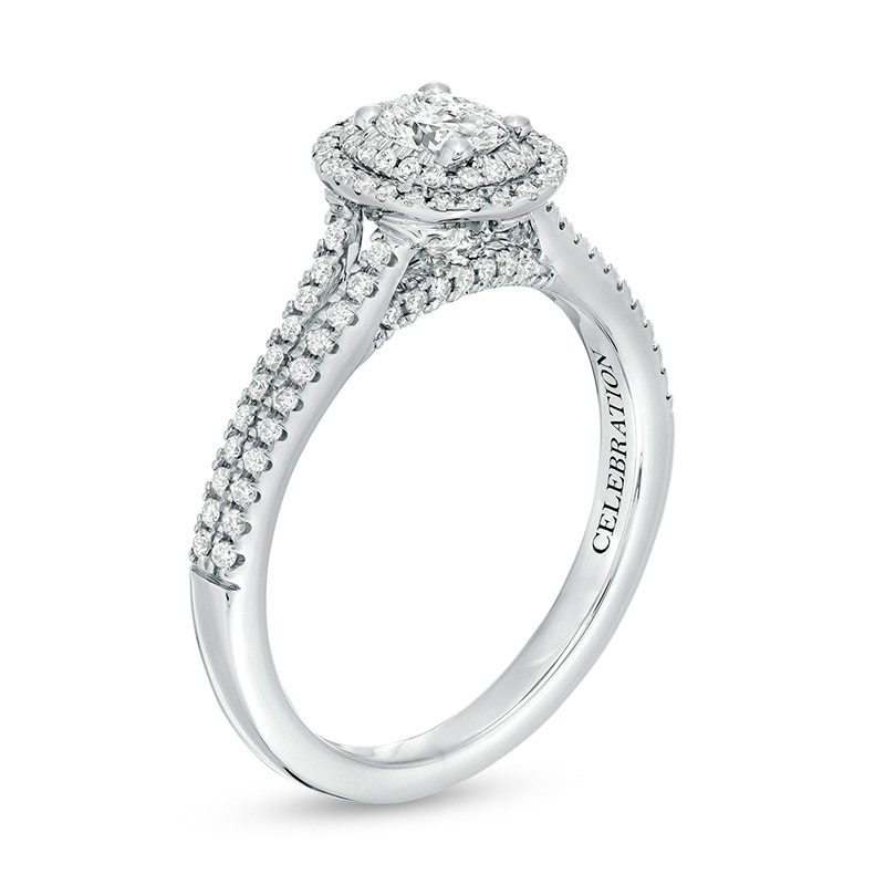 Main Image 3 of Previously Owned - Celebration Infinite™ 3/4 CT. T.W. Oval Diamond Frame Split Shank Engagement Ring in 14K White Gold