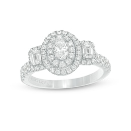 Previously Owned - Vera Wang Love Collection 1-1/4 CT. T.W. Oval Diamond Three Stone Engagement Ring in 14K White Gold