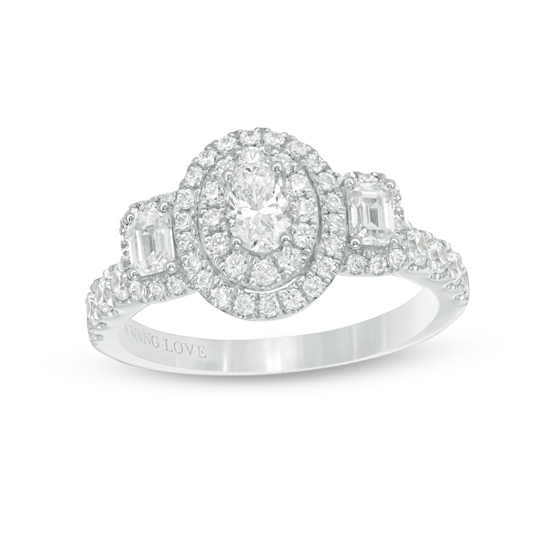 Main Image 1 of Previously Owned - Vera Wang Love Collection 1-1/4 CT. T.W. Oval Diamond Three Stone Engagement Ring in 14K White Gold