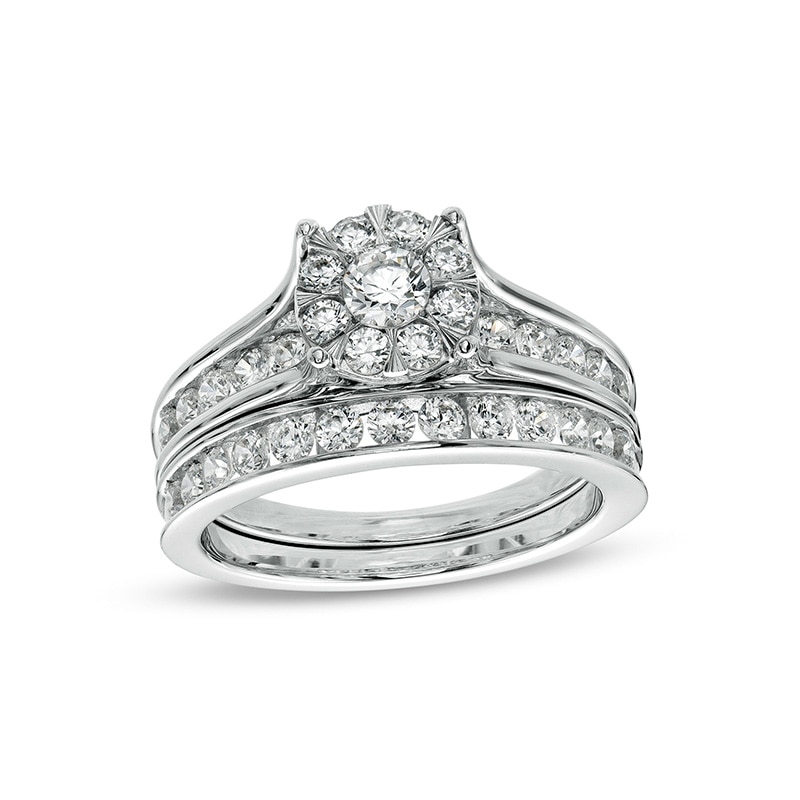 Main Image 1 of Previously Owned - 1-1/2 CT. T.W. Diamond Frame Bridal Set in 10K White Gold