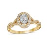 Thumbnail Image 1 of Previously Owned - 1/2 CT. T.W. Oval Multi-Diamond Frame Twist Shank Engagement Ring in 10K Gold