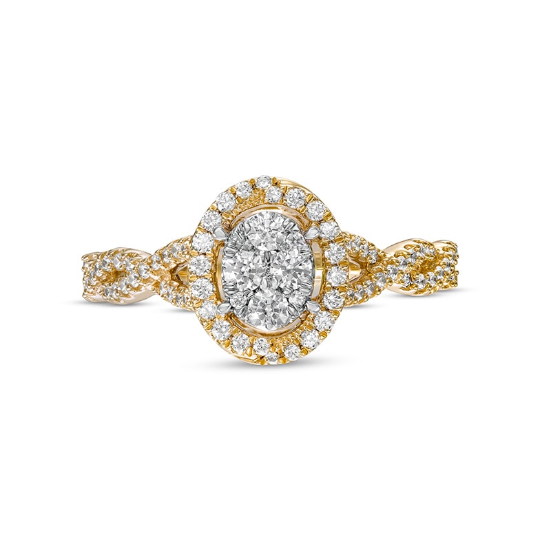 Main Image 4 of Previously Owned - 1/2 CT. T.W. Oval Multi-Diamond Frame Twist Shank Engagement Ring in 10K Gold