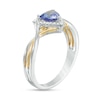 Thumbnail Image 2 of Previously Owned - 6.0mm Trillion-Cut Tanzanite and 1/10 CT. T.W. Diamond Frame Crossover Shank Ring in 10K Two-Tone Gold