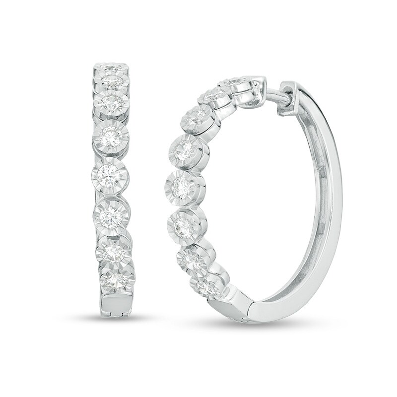 Main Image 1 of Previously Owned - 1/2 CT. T.W. Diamond Bubbles Hoop Earrings in 10K White Gold