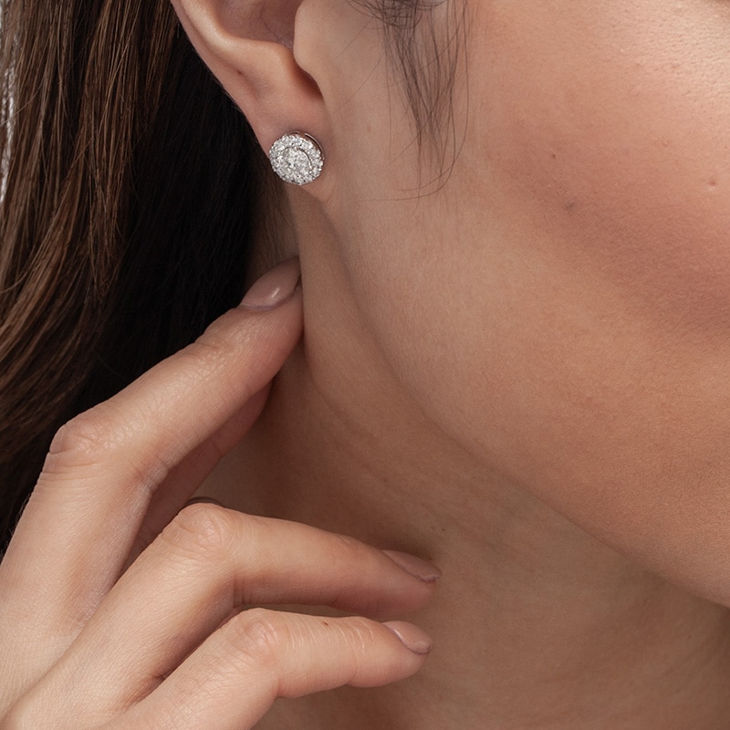 Main Image 2 of Previously Owned - 2 CT. T.W. Diamond Frame Stud Earrings in 14K White Gold (I/SI2)