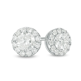 Previously Owned - 1 CT. T.W. Diamond Raised Frame Stud Earrings in 14K White Gold