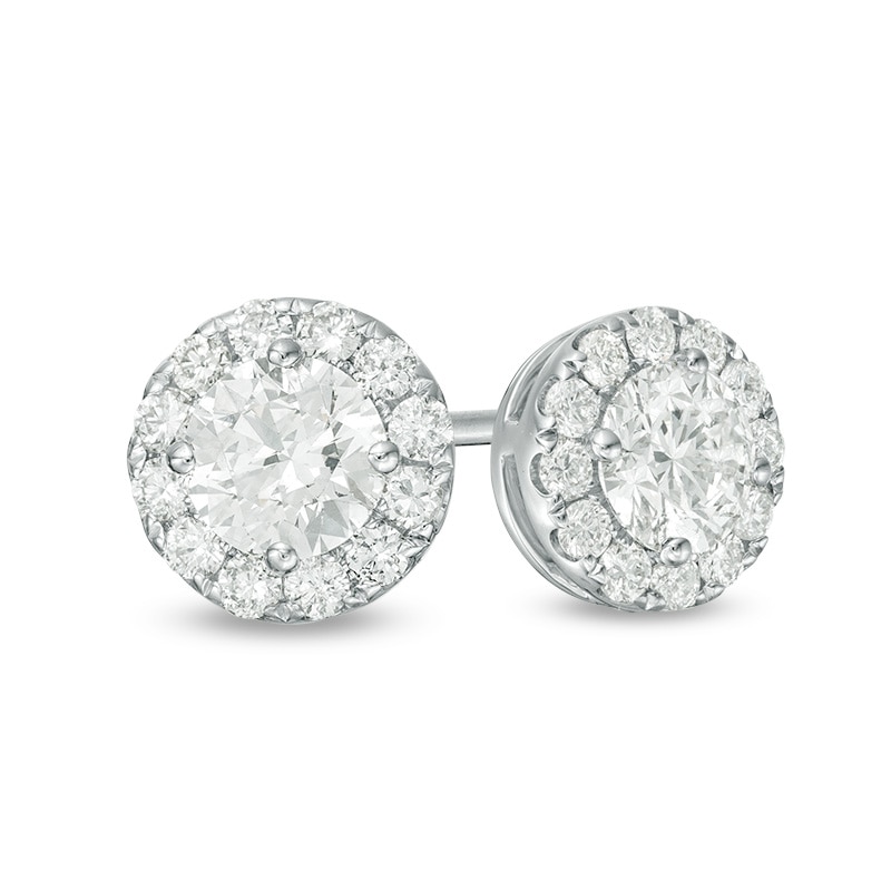 Main Image 1 of Previously Owned - 1 CT. T.W. Diamond Raised Frame Stud Earrings in 14K White Gold