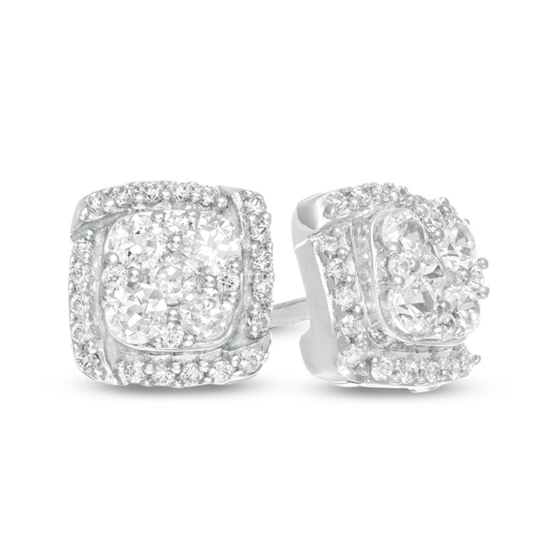 Previously Owned - 5/8 CT. T.W. Composite Diamond Cushion Frame Stud Earrings in 10K White Gold