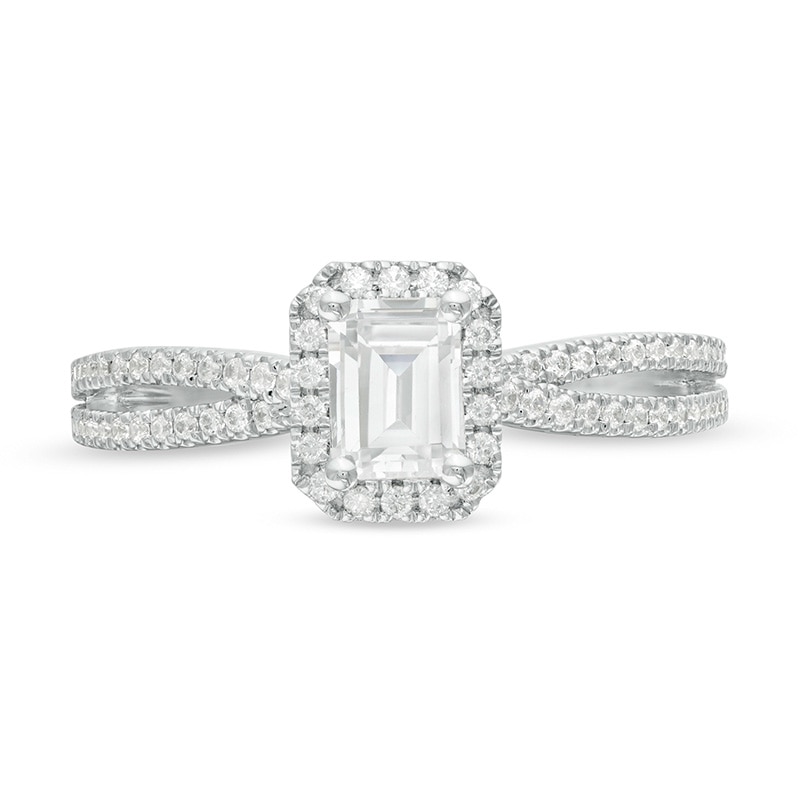 Main Image 4 of Previously Owned - 3/4 CT. T.W. Emerald-Cut Frame Split Shank Engagement Ring in 14K White Gold (I/I1)