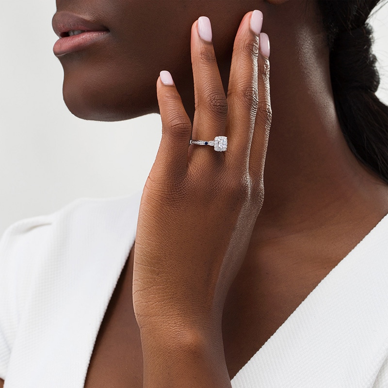 Main Image 2 of Previously Owned - Vera Wang Love Collection 3/4 CT. T.W. Diamond Cushion Frame Engagement Ring in 14K White Gold