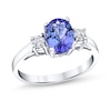 Thumbnail Image 1 of Previously Owned - Oval Tanzanite and 1/5 CT. T.W. Diamond Three Stone Ring in 14K White Gold