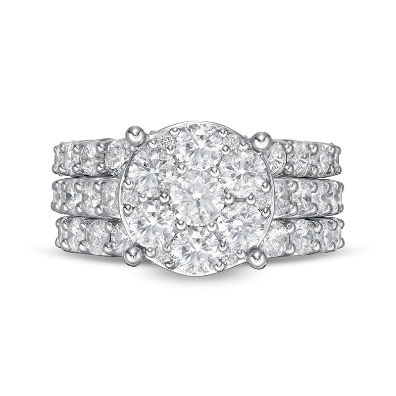 Main Image 4 of Previously Owned - 4 CT. T.W. Multi-Diamond Vintage-Style Three Piece Bridal Set in 14K White Gold