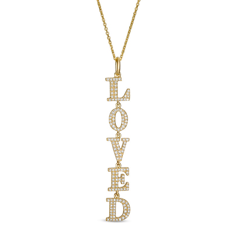Main Image 1 of Previously Owned - Serena Williams Jewelry  1/3 CT. T.W. Diamond Vertical Drop "LOVED" Pendant in 10K Gold