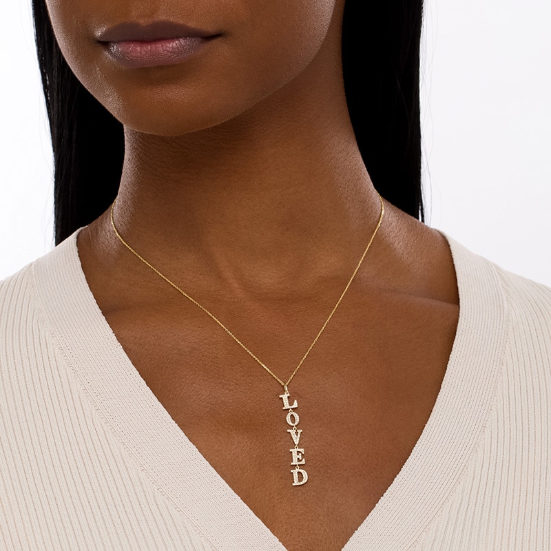 Main Image 2 of Previously Owned - Serena Williams Jewelry  1/3 CT. T.W. Diamond Vertical Drop "LOVED" Pendant in 10K Gold