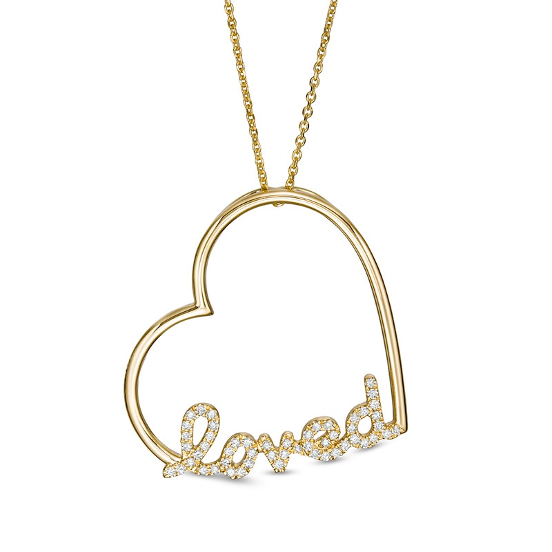 Main Image 1 of Previously Owned - Serena Williams Jewelry 1/5 CT. T.W. Diamond Heart "loved" Pendant in 10K Gold