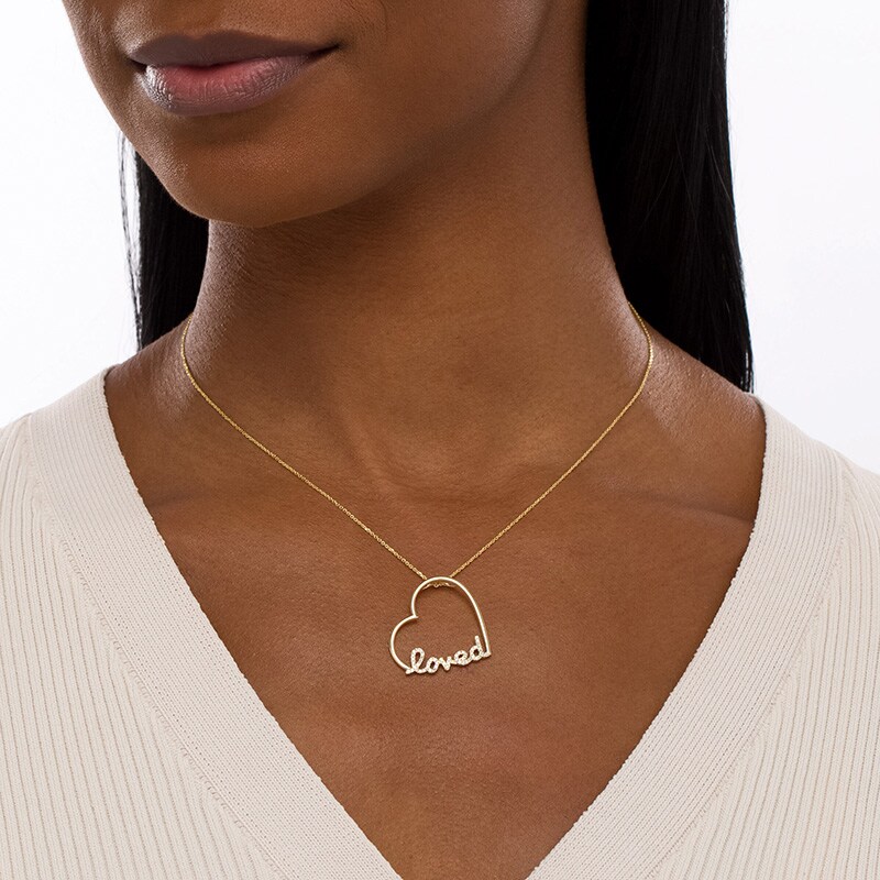 Main Image 2 of Previously Owned - Serena Williams Jewelry 1/5 CT. T.W. Diamond Heart "loved" Pendant in 10K Gold