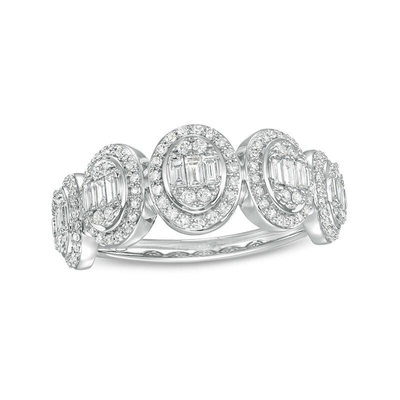Main Image 1 of Previously Owned - Marilyn Monroe™ Collection 5/8 CT. T.W. Oval-Shaped Multi-Diamond Frame Ring in 10K White Gold