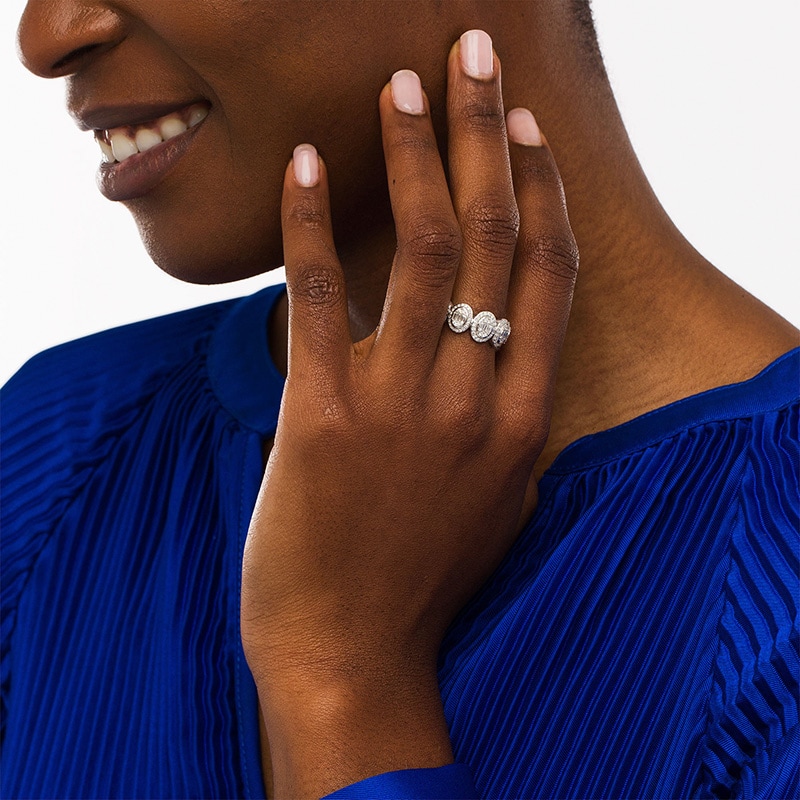 Main Image 3 of Previously Owned - Marilyn Monroe™ Collection 5/8 CT. T.W. Oval-Shaped Multi-Diamond Frame Ring in 10K White Gold