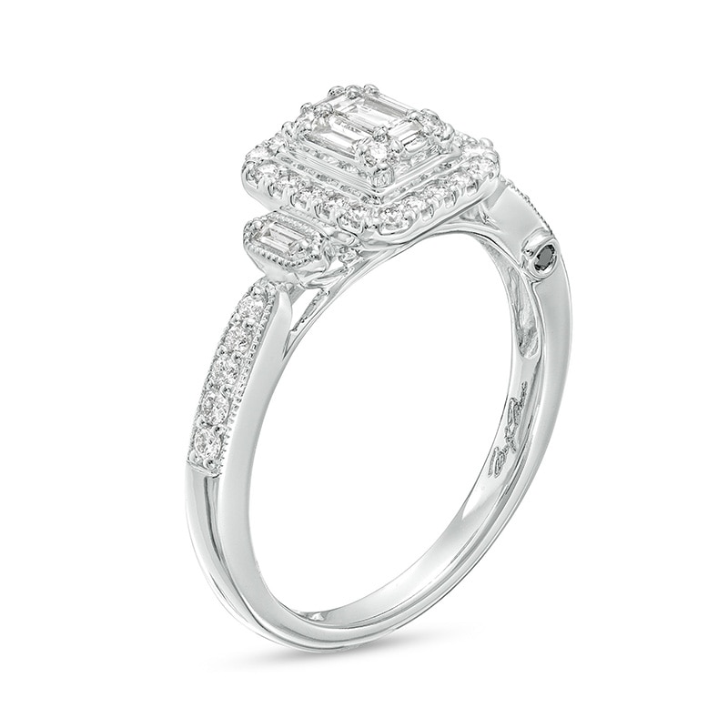 Previously Owned - Marilyn Monroe™ Collection 1/2 CT. T.W. Emerald-Shaped Multi-Diamond Frame Ring in 14K White Gold
