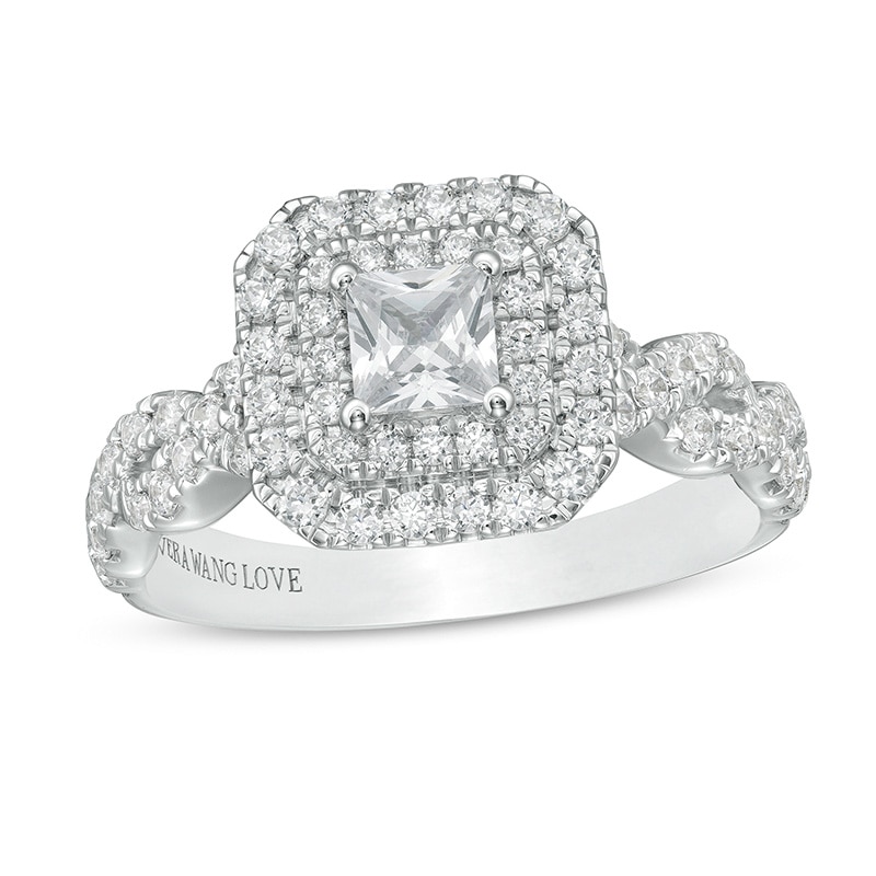 Main Image 1 of Previously Owned - Vera Wang Love Collection 1 CT. T.W. Princess-Cut Diamond Frame Engagement Ring in 14K White Gold