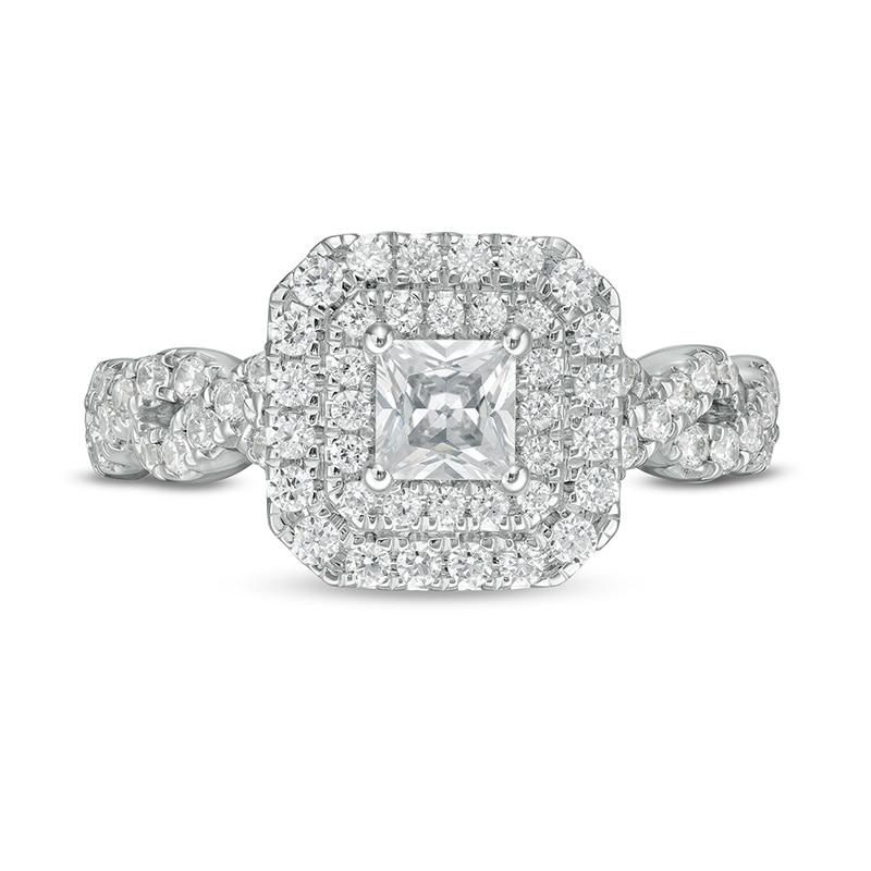 Main Image 4 of Previously Owned - Vera Wang Love Collection 1 CT. T.W. Princess-Cut Diamond Frame Engagement Ring in 14K White Gold