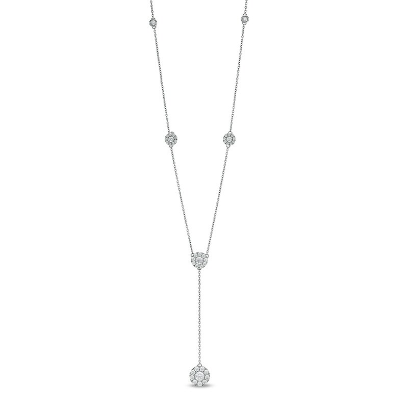 Main Image 1 of Previously Owned - 1 CT. T.W. Multi-Diamond Diamond Station "Y" Necklace in 10K White Gold – 19.5"
