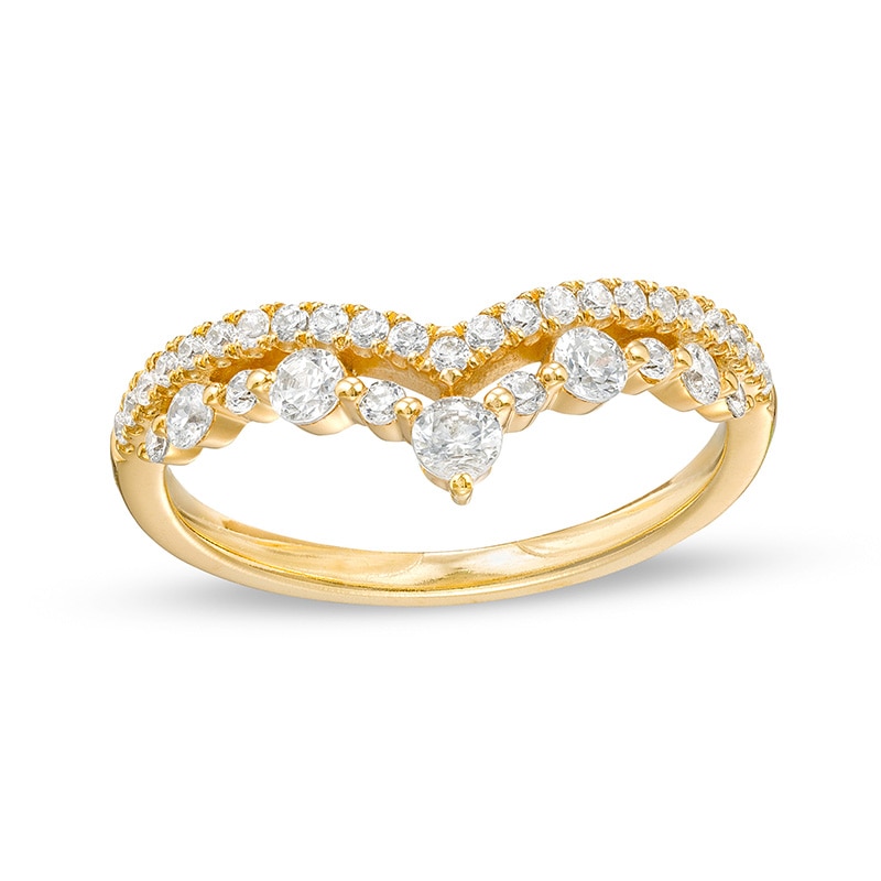 Main Image 1 of Previously Owned - 1/2 CT. T.W. Diamond Crown Contour Double Row Anniversary Band in 14K Gold