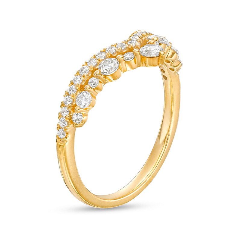 Main Image 3 of Previously Owned - 1/2 CT. T.W. Diamond Crown Contour Double Row Anniversary Band in 14K Gold