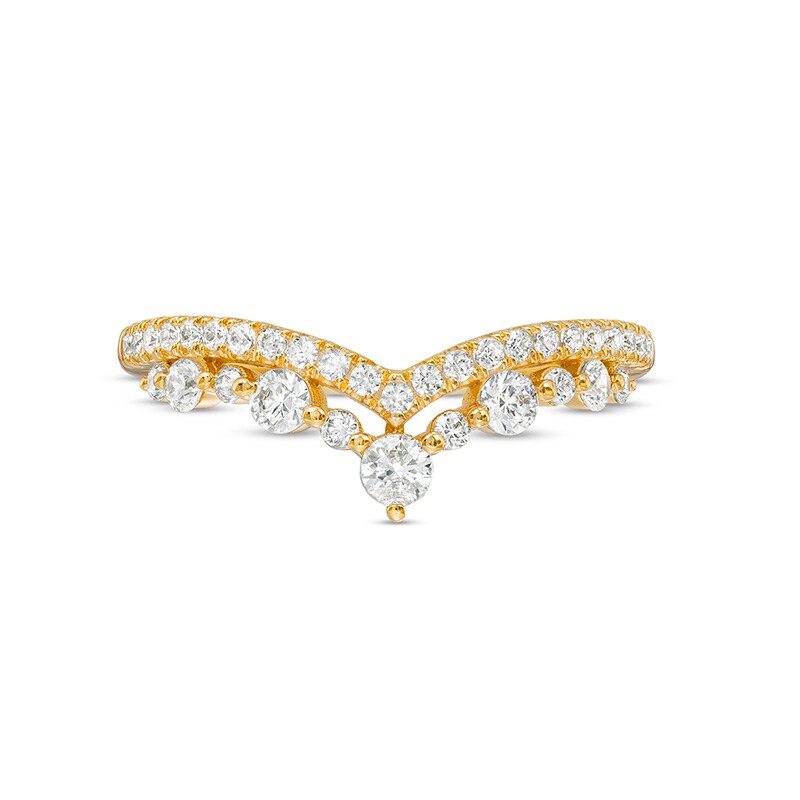 Main Image 4 of Previously Owned - 1/2 CT. T.W. Diamond Crown Contour Double Row Anniversary Band in 14K Gold